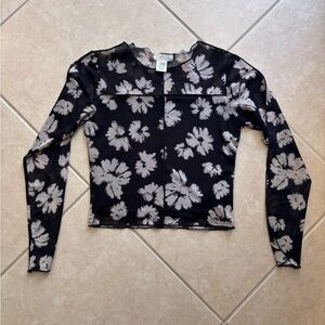 Kirious Los Angeles Sheer Floral Mesh Long Sleeve Top Black/Ivory Y2K Fairycore